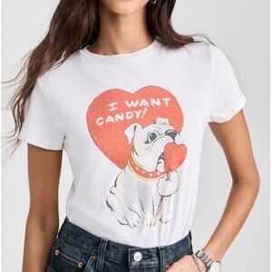 Re/Done Classic Tee Shirt I Want Candy Dog Valentine Vintage Cotton Small NWT